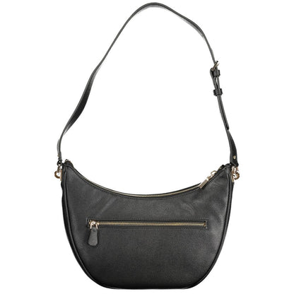 Handbag by Guess Jeans for women in polyethylene black features a signature silhouette, showcasing a secure zipper and signature external-pockets & internal-pockets with versatile shoulder-strap & adjustable-strap for a sophisticated look.