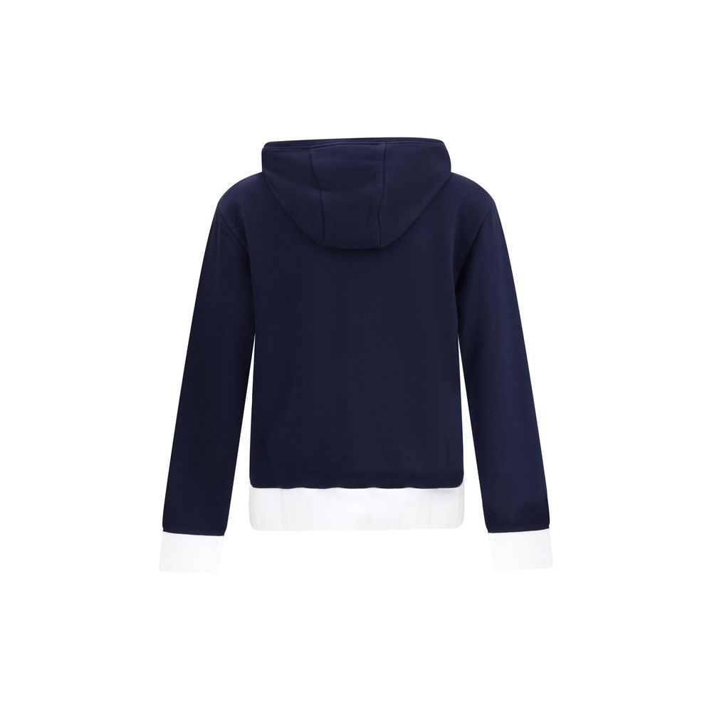 Sweatshirt Hoodie by Thom Browne for men in cotton blue & signature features an luminous silhouette, showcasing a sophisticated hooded neckline and for a truly luminous look.