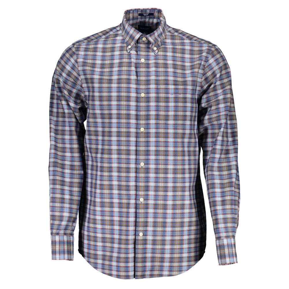 Shirt by Gant for men in cotton blue presents a discerning silhouette, showcasing a sophisticated button-down-collar neckline and for a truly discerning finish.