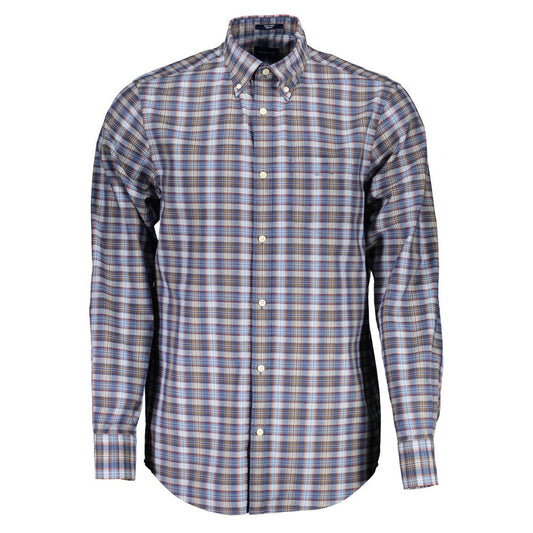 Shirt by Gant for men in cotton blue presents a discerning silhouette, showcasing a sophisticated button-down-collar neckline and for a truly discerning finish.