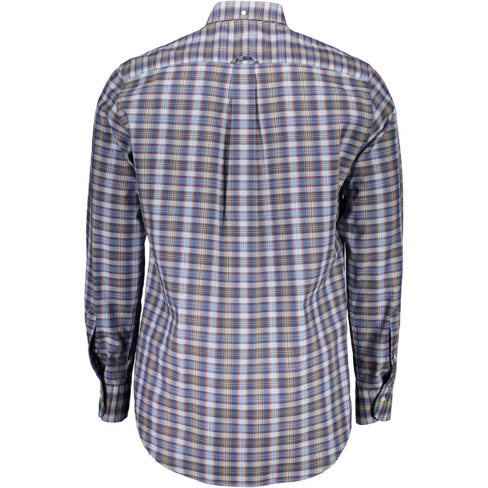 Shirt by Gant for men in cotton blue showcases a sharp silhouette, elegantly detailed with a sharp button-down-collar neckline and sharp .