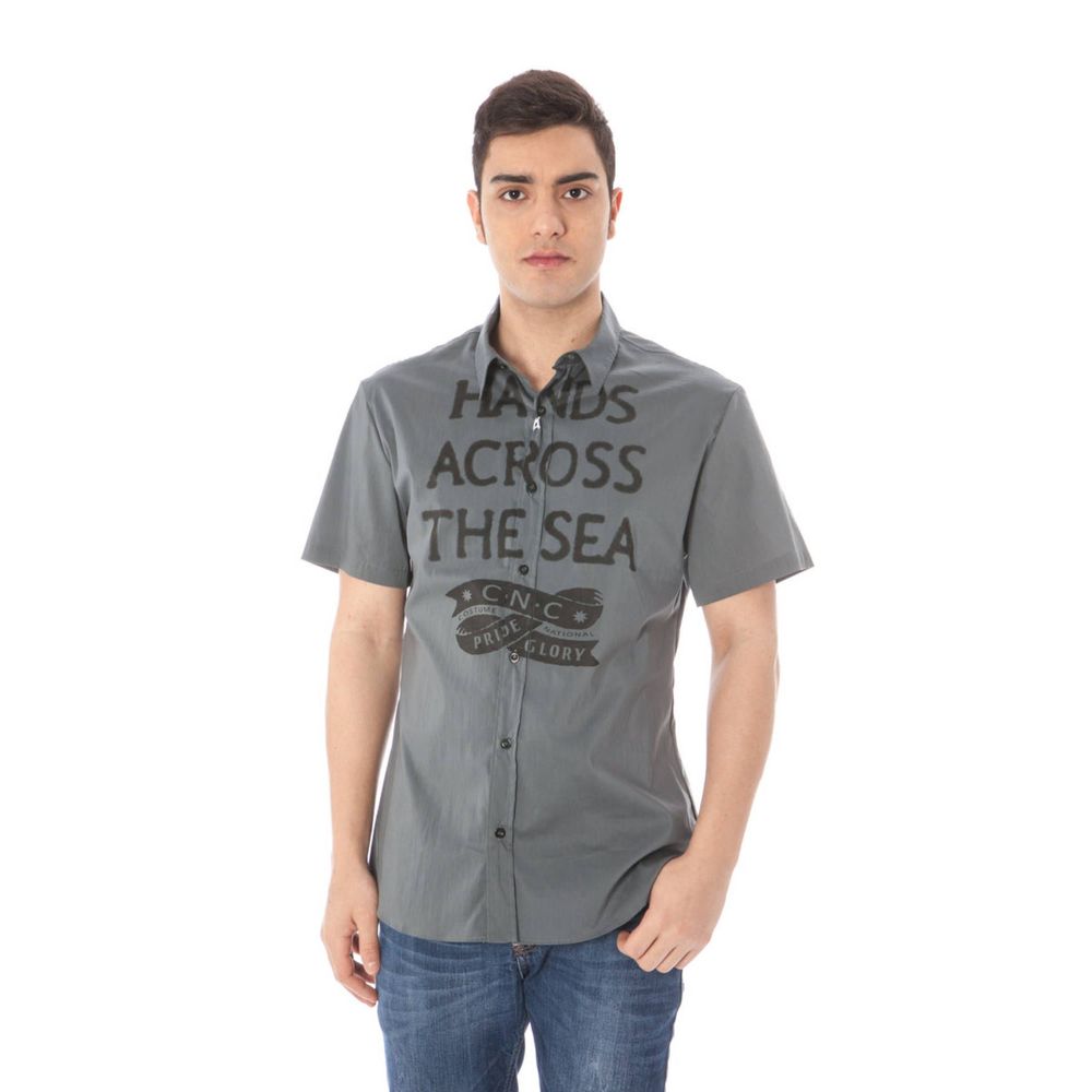 Shirt by Costume National for men in cotton gray showcases a sleek silhouette, elegantly detailed with a sleek and short-sleeve for a sleek finish.