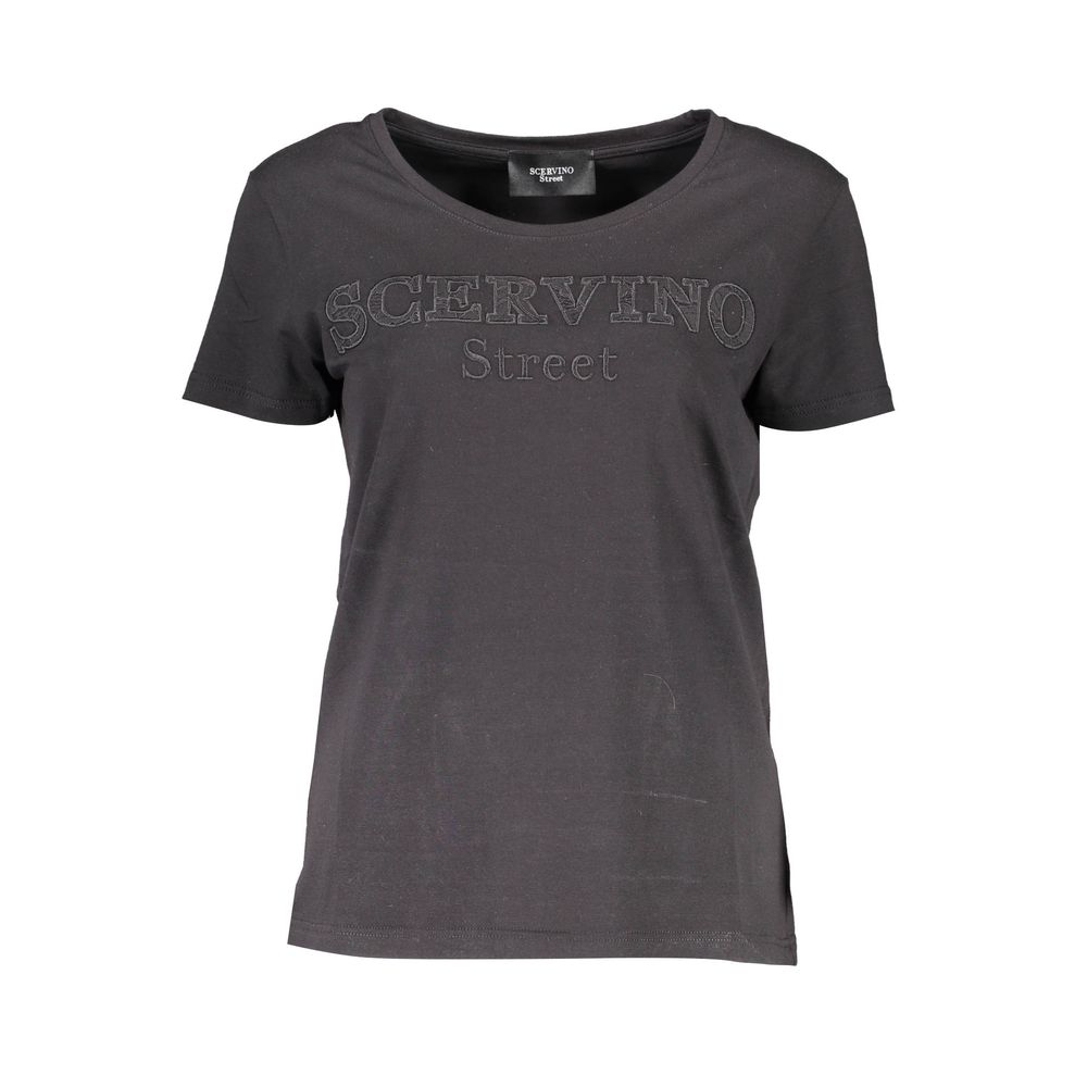 T-Shirt by Scervino Street for women in cotton black features an on trend silhouette, perfectly showcasing a on trend short-sleeve and wide-neck neckline for an elevated aesthetic.