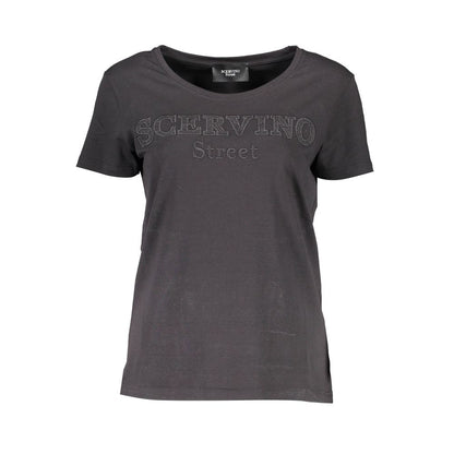 T-Shirt by Scervino Street for women in cotton black features an on trend silhouette, perfectly showcasing a on trend short-sleeve and wide-neck neckline for an elevated aesthetic.
