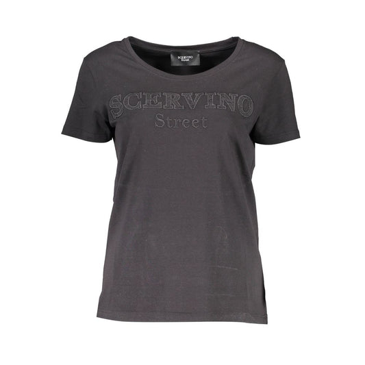 T-Shirt by Scervino Street for women in cotton black features an on trend silhouette, perfectly showcasing a on trend short-sleeve and wide-neck neckline for an elevated aesthetic.