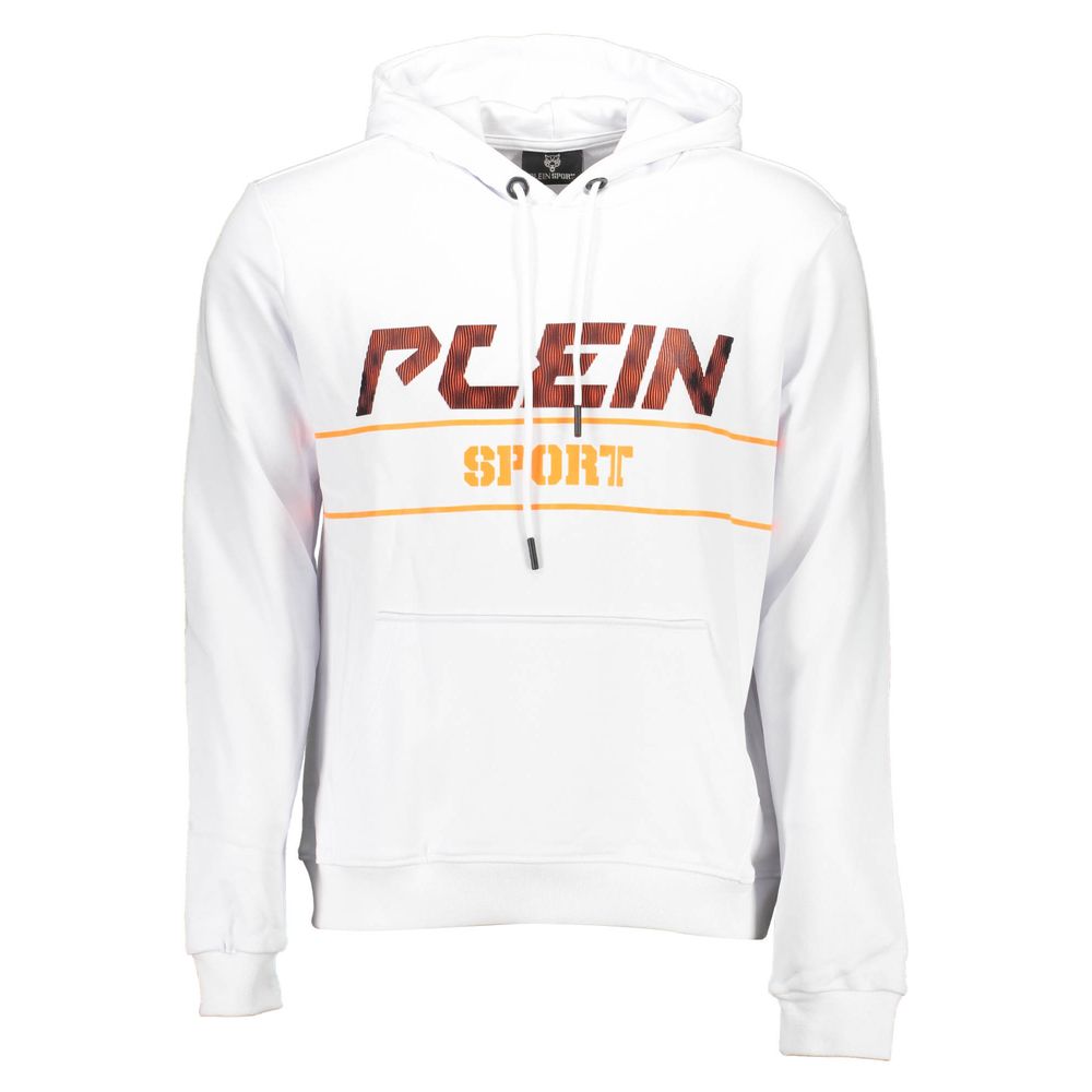 Hooded Sweatshirt Sweater by Plein Sport for men in cotton white showcases a sumptuous silhouette, artfully finished with a sumptuous hooded neckline and for a sophisticated, sumptuous look.