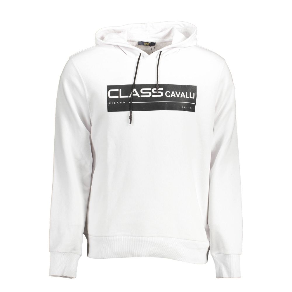 Hooded Sweatshirt Sweater by Cavalli Class for men in cotton white features an polished silhouette, showcasing refined and a sophisticated hooded neckline for a truly polished finish.