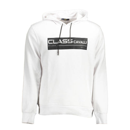 Hooded Sweatshirt Sweater by Cavalli Class for men in cotton white features an polished silhouette, showcasing refined and a sophisticated hooded neckline for a truly polished finish.