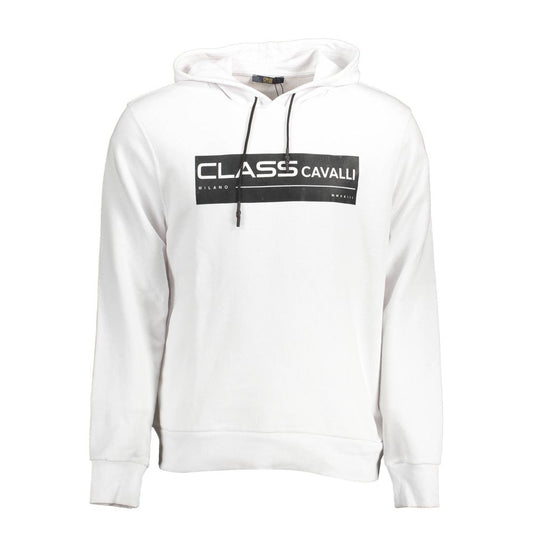 Hooded Sweatshirt Sweater by Cavalli Class for men in cotton white features an polished silhouette, showcasing refined and a sophisticated hooded neckline for a truly polished finish.