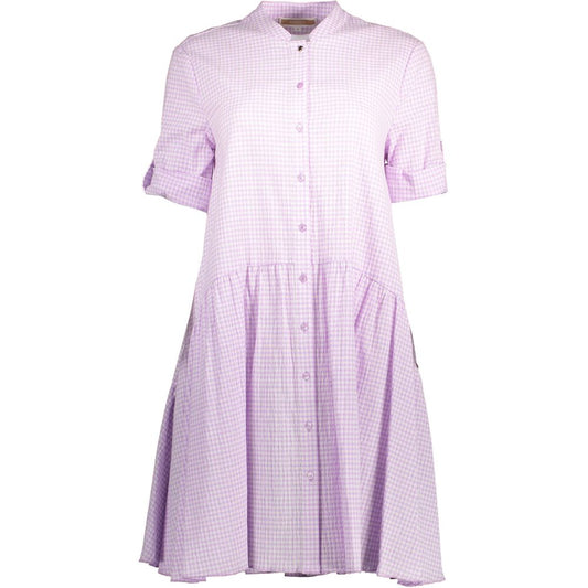 Dress by Kocca for women in cotton pink features an sultry silhouette defined by a round neckline and three-quarter-sleeve, falling to an sultry short for a sultry look.