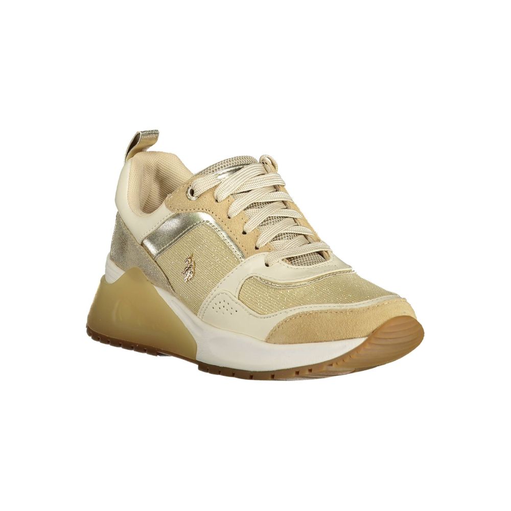Sneakers by U.S. POLO ASSN. for women in polyester gold features an sumptuous silhouette, showcasing the premium Women's Fashion Polyester Sneakers in a sumptuous fashion style that offers a sumptuous finish for refined style.