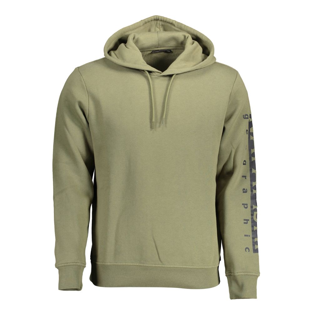 Hooded Sweatshirt Sweater by Napapijri for men in cotton green features an tactile silhouette, showcasing a sophisticated hooded neckline and tactile for a refined finish.