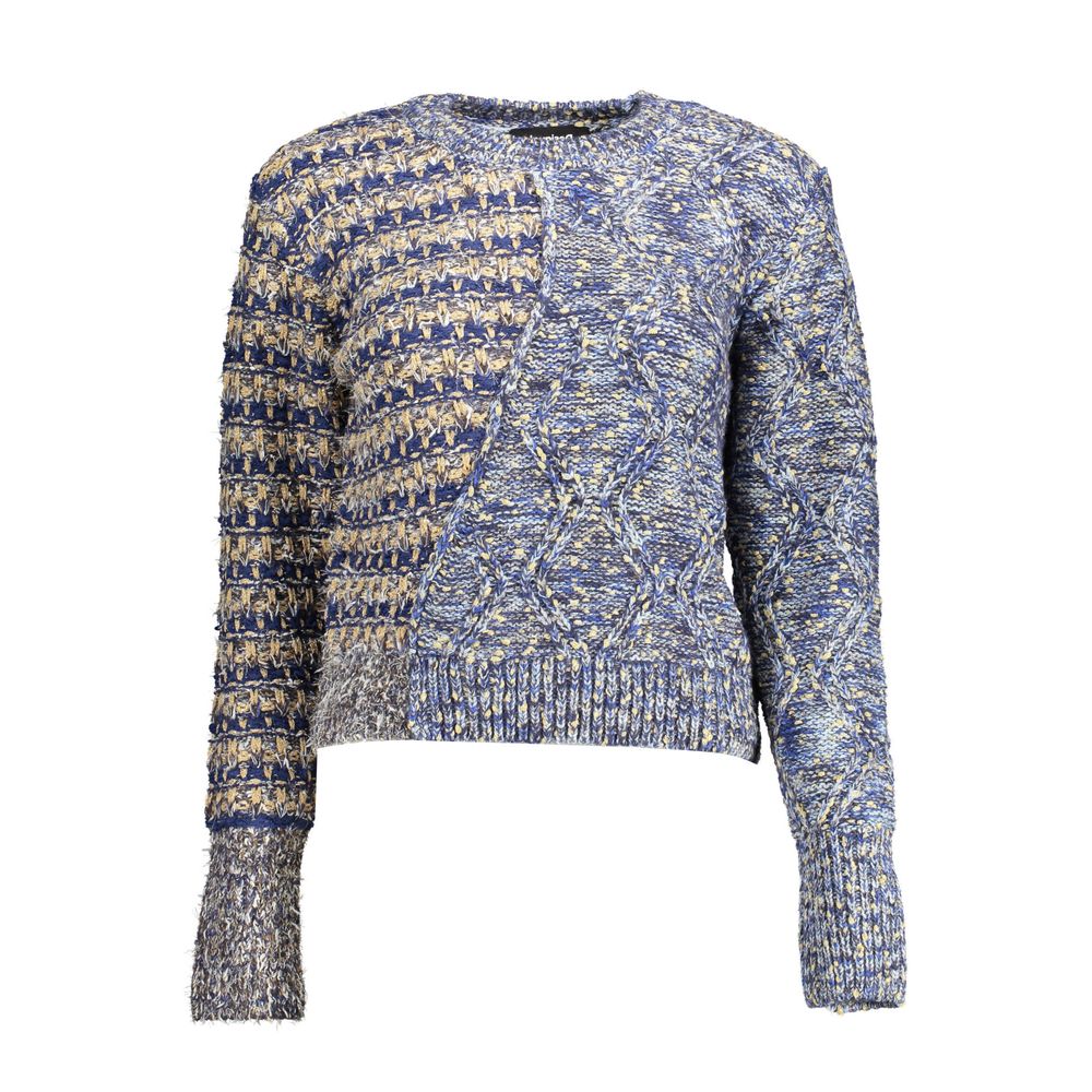 Sweater by Desigual for women in polyester blue features an polished silhouette, showcasing refined and a sophisticated round neckline for a truly polished finish.