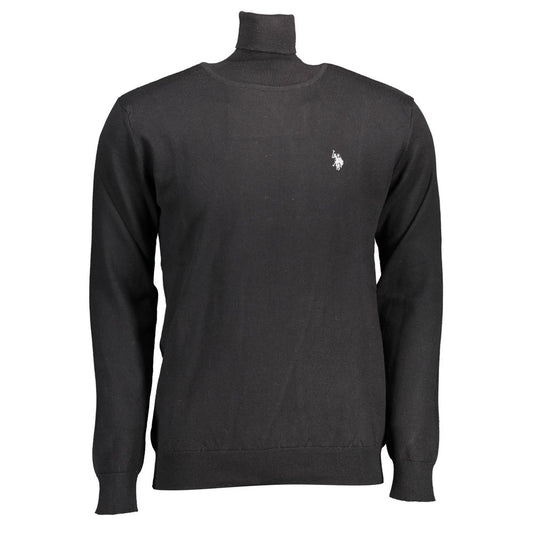 Sweater by U.S. POLO ASSN. for men in cotton black showcases a discreet silhouette, finished with a discreet turtle high-collar neckline and long-sleeve for a discreet look.