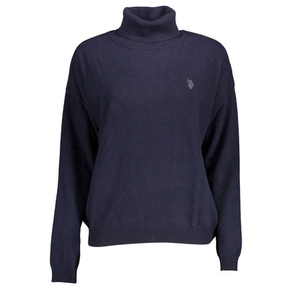 Sweater by U.S. POLO ASSN. for women in wool blue showcases a discreet silhouette, finished with a discreet turtle high-collar neckline and long-sleeve for a discreet look.