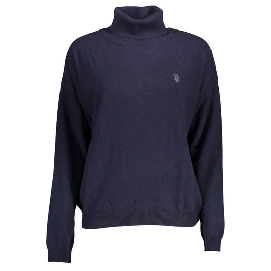 Sweater by U.S. POLO ASSN. for women in wool blue showcases a discreet silhouette, finished with a discreet turtle high-collar neckline and long-sleeve for a discreet look.