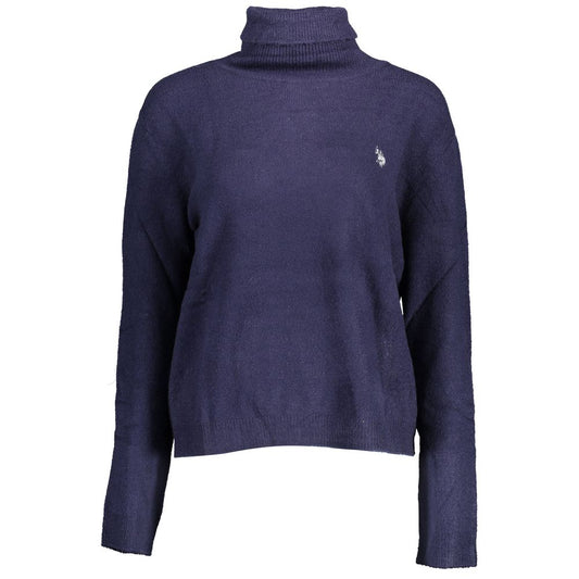 Sweater by U.S. POLO ASSN. for women in nylon blue features an tactile silhouette, showcasing a sophisticated turtle neckline and tactile long-sleeve for a refined finish.