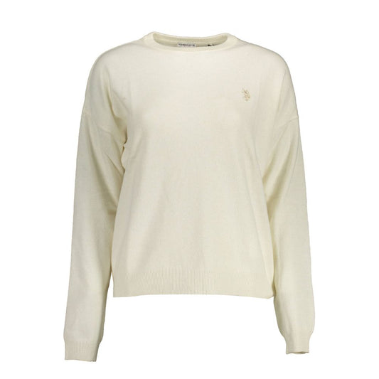 Sweater by U.S. POLO ASSN. for women in wool white showcases an masterful silhouette, artfully detailed with a masterful round neckline and for a sophisticated, premium finish.