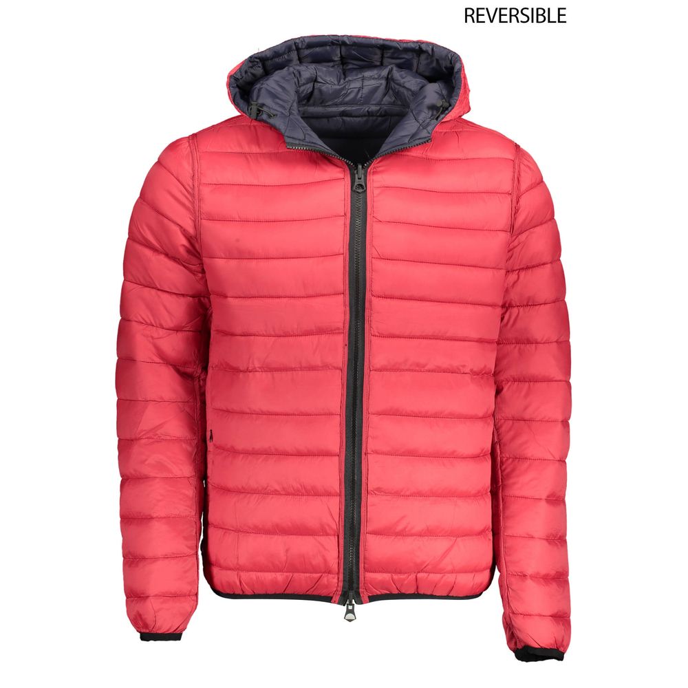 Jacket by U.S. POLO ASSN. for men in nylon blue & red features an utilitarian silhouette with a refined , showcasing sophisticated pockets for an utilitarian aesthetic.