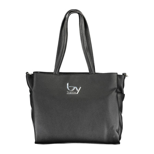 Shopper Tote Convertible Handbag by BYBLOS for women in faux grained leather black presents a exquisite silhouette, showcasing a secure snap & zipper and organized external-pockets & internal-pockets with versatile shoulder-strap & handle.
