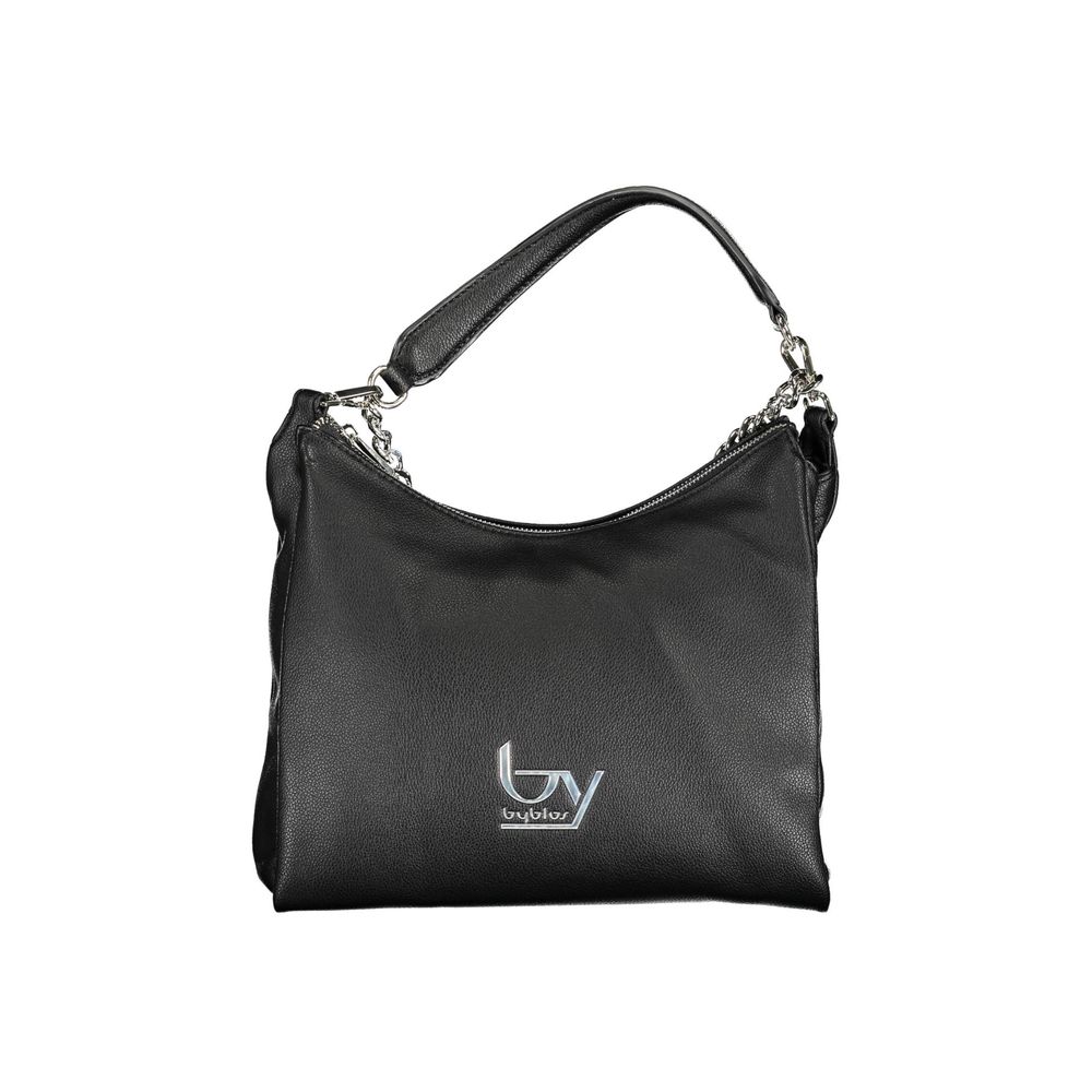 Shoulder Convertible Handbag by BYBLOS for women in faux grained leather black features a refined silhouette, showcasing a secure zipper and refined built-in-compartments & internal-pockets with versatile shoulder-strap, adjustable-strap & handle for a refined finish.