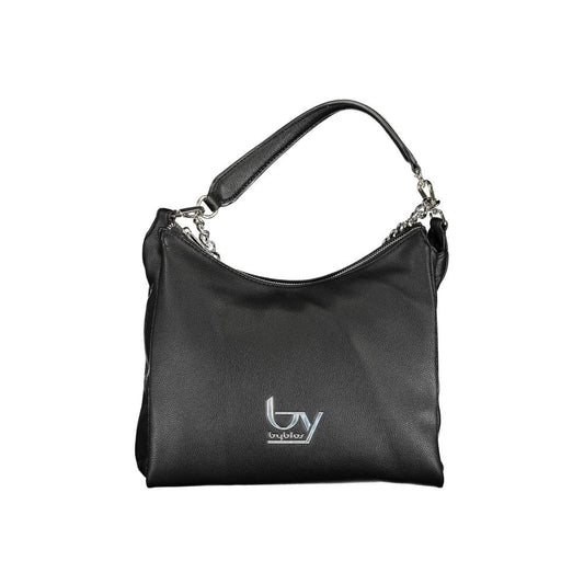Shoulder Convertible Handbag by BYBLOS for women in faux grained leather black features a refined silhouette, showcasing a secure zipper and refined built-in-compartments & internal-pockets with versatile shoulder-strap, adjustable-strap & handle for a refined finish.