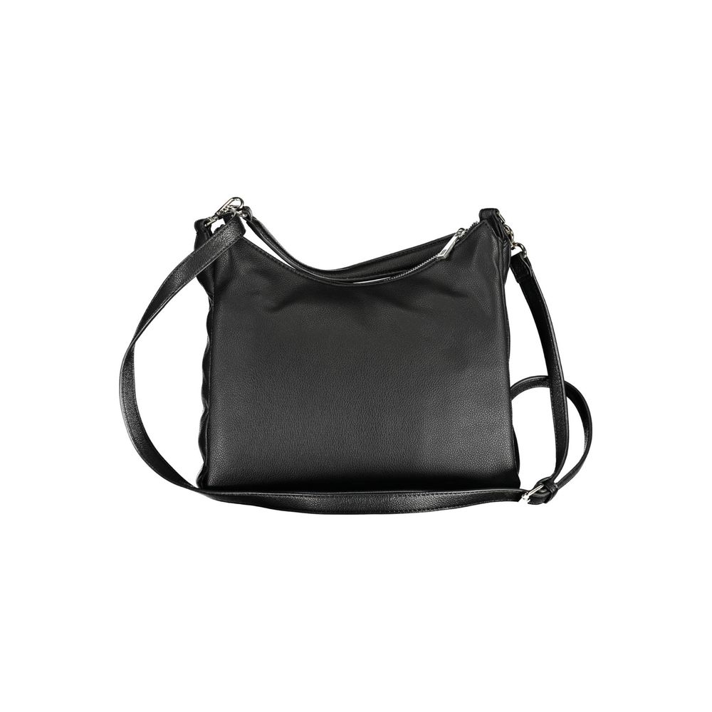 Shoulder Convertible Handbag by BYBLOS for women in faux grained leather black presents a exquisite silhouette, showcasing a secure zipper and organized built-in-compartments & internal-pockets with versatile shoulder-strap, adjustable-strap & handle.