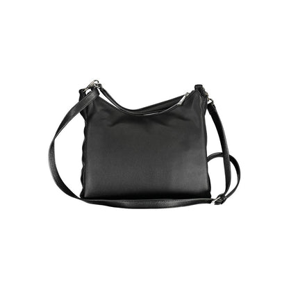 Shoulder Convertible Handbag by BYBLOS for women in faux grained leather black presents a exquisite silhouette, showcasing a secure zipper and organized built-in-compartments & internal-pockets with versatile shoulder-strap, adjustable-strap & handle.