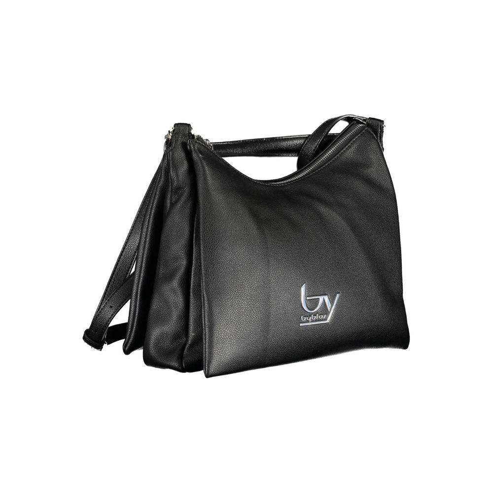Shoulder Convertible Handbag by BYBLOS for women in faux grained leather black features an exquisite silhouette, showcasing a secure zipper, ample built-in-compartments & internal-pockets, and exquisite shoulder-strap, adjustable-strap & handle for a sophisticated finish.