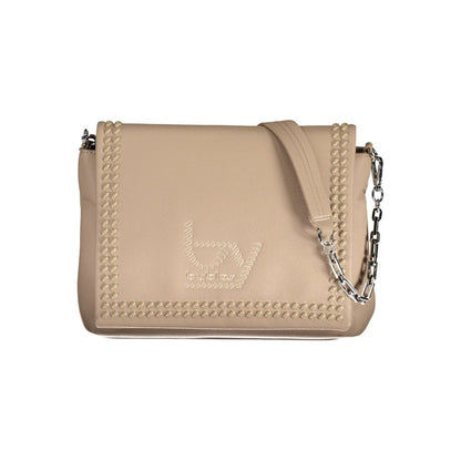 Shoulder Convertible Handbag by BYBLOS for women in polyethylene faux leather beige features a polished silhouette with a secure snap, ample internal-pockets, and polished shoulder-strap, adjustable-strap, detachable-strap & handle for a sophisticated look.