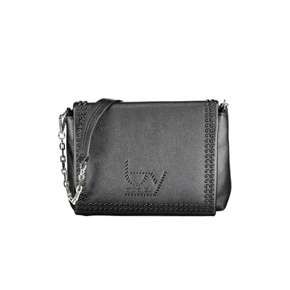 Crossbody Convertible Handbag by BYBLOS for women in faux grained leather black features an exquisite silhouette, showcasing a secure snap, ample internal-pockets, and versatile crossbody-strap, shoulder-strap, adjustable-strap & handle for exquisite style.