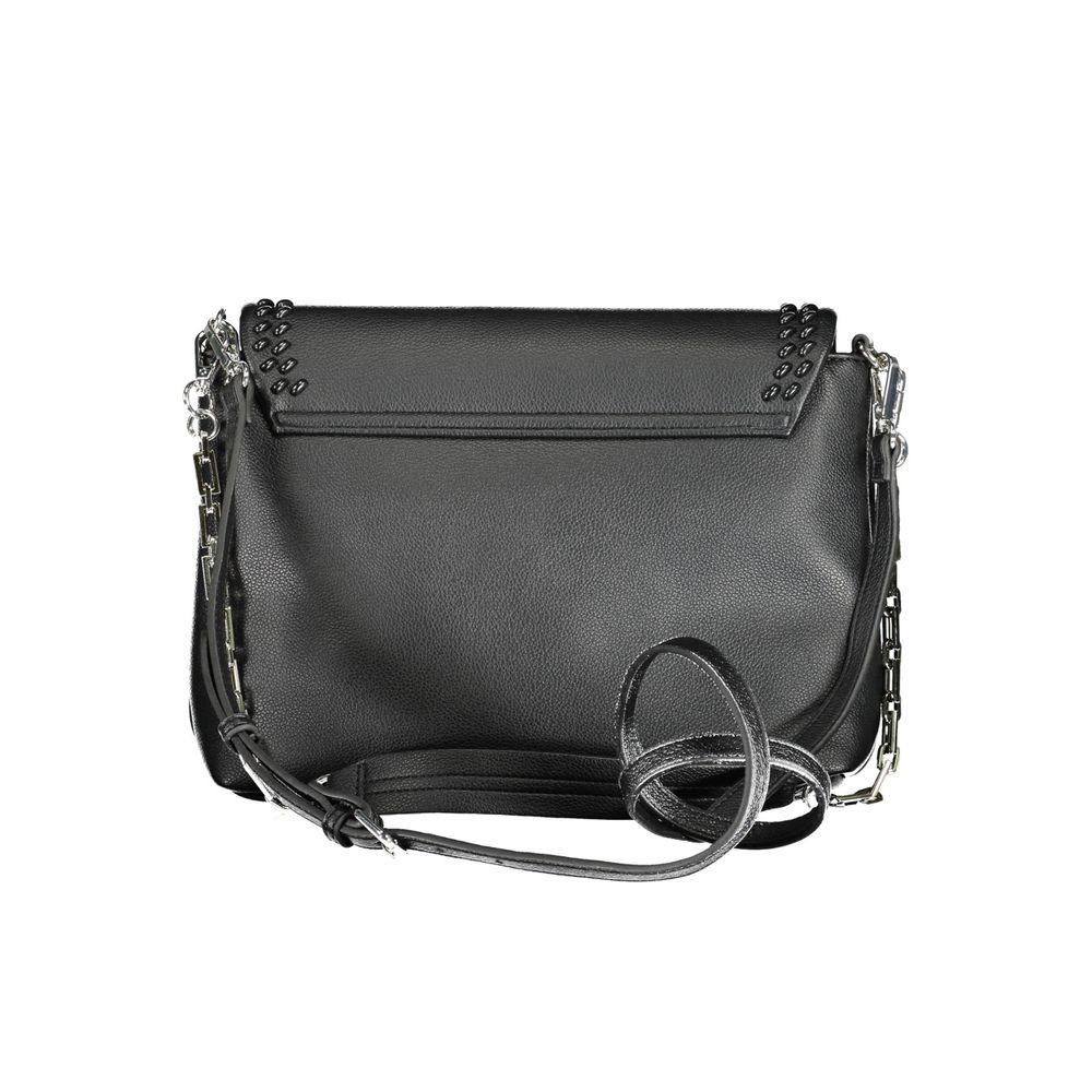 Crossbody Convertible Handbag by BYBLOS for women in faux grained leather black presents a exquisite silhouette, showcasing a secure snap and organized internal-pockets with versatile crossbody-strap, shoulder-strap, adjustable-strap & handle.