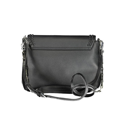 Crossbody Convertible Handbag by BYBLOS for women in faux grained leather black presents a exquisite silhouette, showcasing a secure snap and organized internal-pockets with versatile crossbody-strap, shoulder-strap, adjustable-strap & handle.