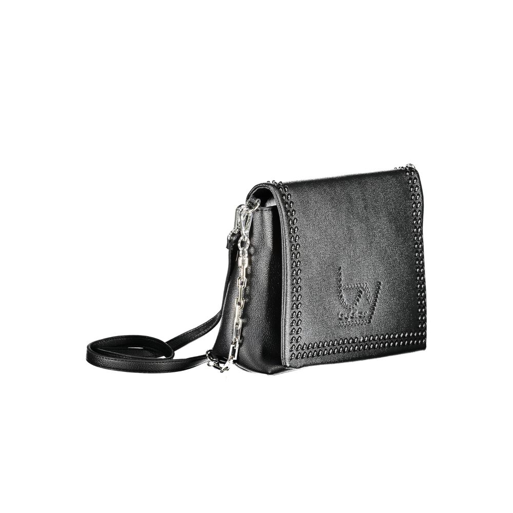 Crossbody Convertible Handbag by BYBLOS for women in faux grained leather black features a exquisite silhouette with a secure snap, ample internal-pockets, and versatile crossbody-strap, shoulder-strap, adjustable-strap & handle for a exquisite look.