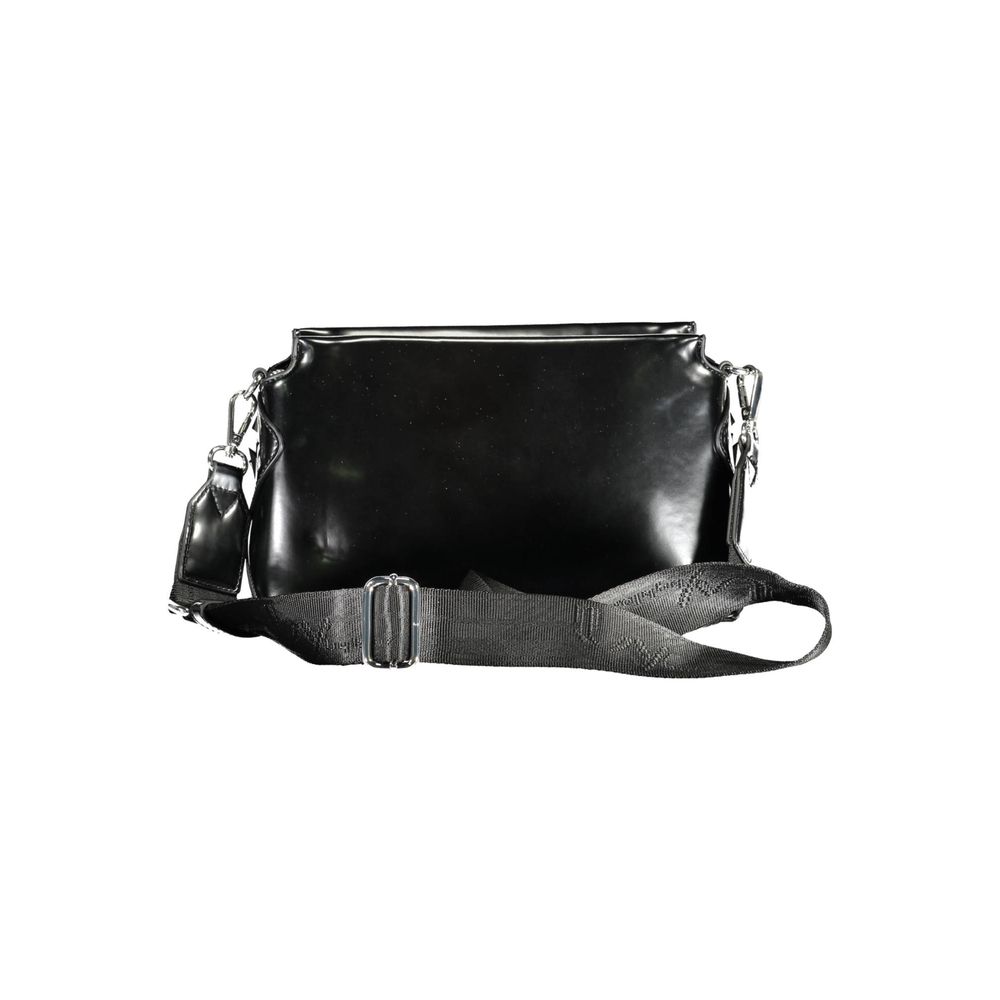 Crossbody Convertible Handbag by BYBLOS for women in polyethylene faux patent leather black & print presents a exquisite silhouette, showcasing a secure zipper and organized document-holder & internal-pockets with versatile crossbody-strap & adjustable-strap.