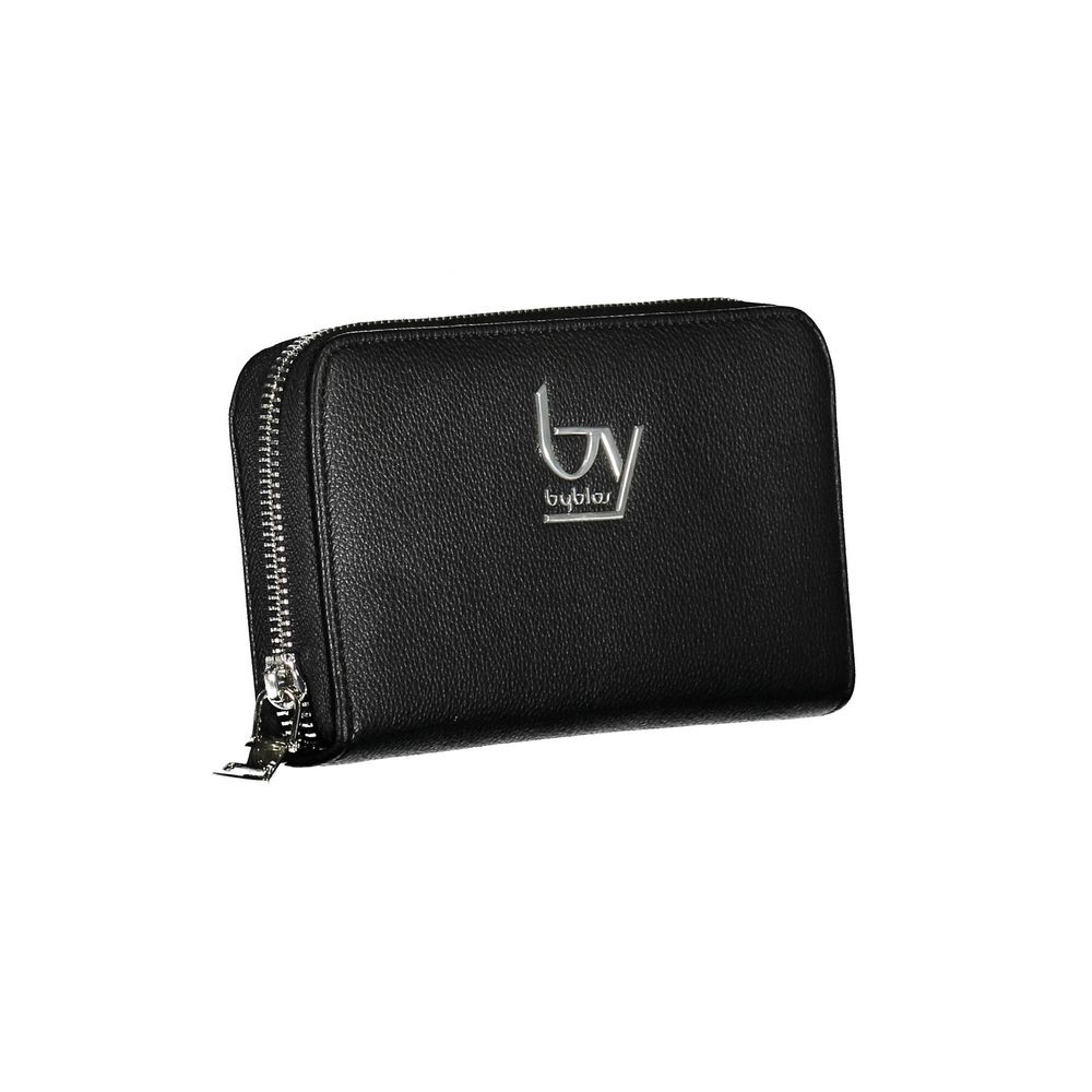 Cardholder Wallet by BYBLOS for women in faux grained leather black presents a refined silhouette, artfully capturing the essence of the Faux Grained Leather Cardholder Wallet design with sophisticated card-organization coin-purse for a refined look.
