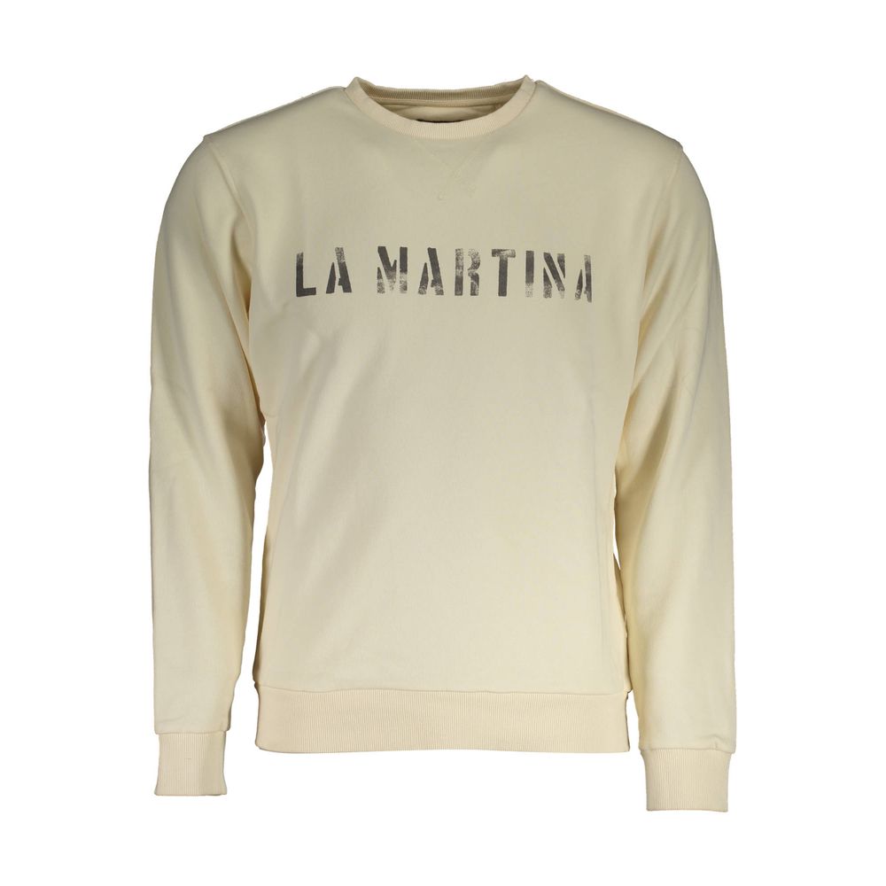 Activewear Sweatshirt by La Martina for men in cashmere lana wool blend gray & white presents a dynamic silhouette, featuring a dynamic round neckline and detailed with functional .