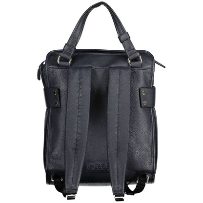 Backpack by La Martina for women in faux grained leather blue features a architectural Faux Grained Leather Backpack design with a secure zipper, ample external-pockets, internal-pockets & laptop-compartment, and versatile handle, backpack-strap & adjustable-strap for a architectural finish.