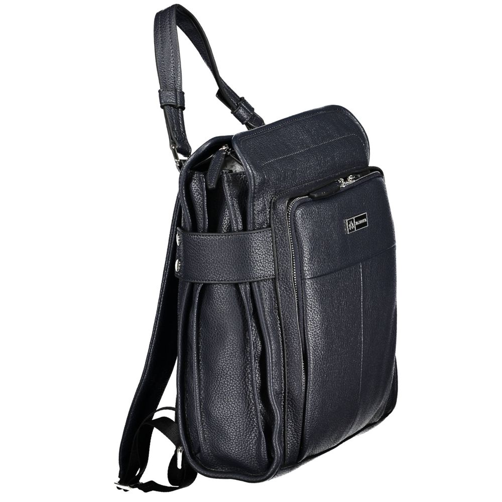 Backpack by La Martina for women in faux grained leather blue features a stately Faux Grained Leather Backpack design, showcasing a secure zipper, ample external-pockets, internal-pockets & laptop-compartment, and versatile handle, backpack-strap & adjustable-strap for a stately finish.