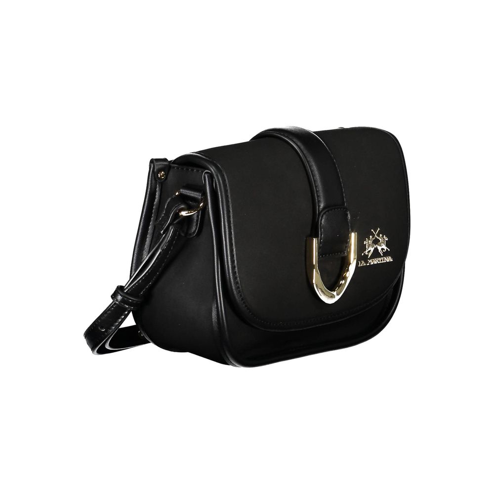 This Shoulder Handbag by La Martina for women in polyethylene and black presents a sculptural silhouette featuring a secure snap & hook, ample external-pockets & internal-pockets, and versatile shoulder-strap & adjustable-strap for a sculptural finish.
