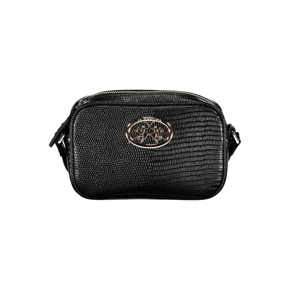 This Shoulder Handbag by La Martina for women in polyethylene and black presents a sculptural silhouette featuring a secure zipper, ample , and versatile shoulder-strap & adjustable-strap for a sculptural finish.
