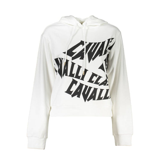 Hooded Sweatshirt Sweater by Cavalli Class for women in cotton white showcases an masterful silhouette, artfully detailed with a masterful hooded neckline and for a sophisticated, premium finish.