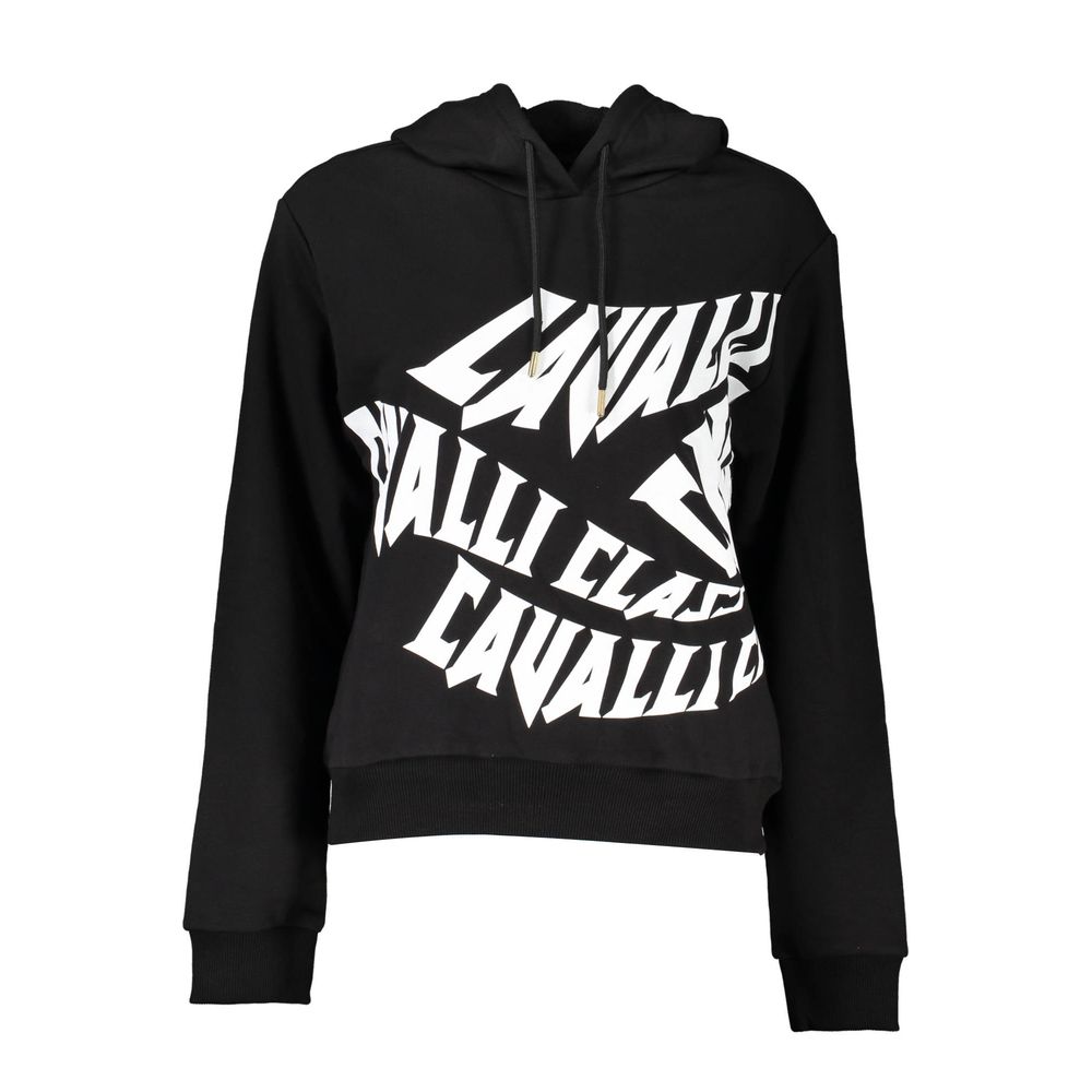 Hooded Sweatshirt Sweater by Cavalli Class for women in cotton black showcases a discreet silhouette, finished with a discreet hooded neckline and for a discreet look.