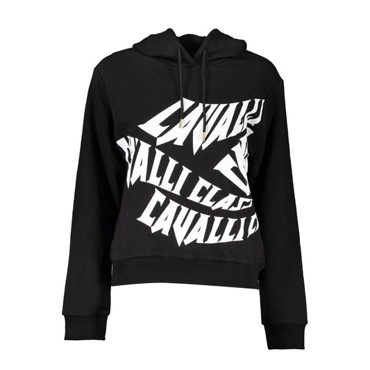 Hooded Sweatshirt Sweater by Cavalli Class for women in cotton black showcases a discreet silhouette, finished with a discreet hooded neckline and for a discreet look.