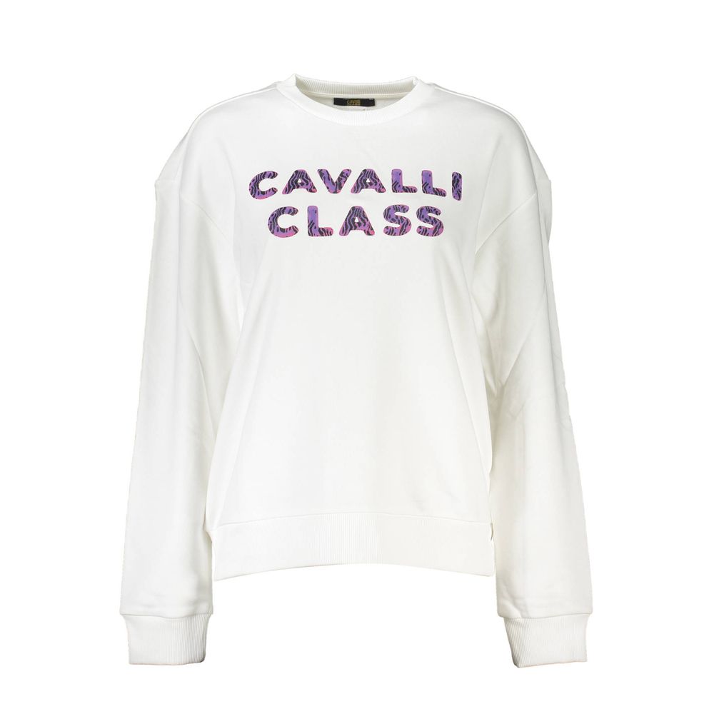 Sweatshirt by Cavalli Class for women in cotton polyester white features an exquisite silhouette, showcasing and round neckline details for a exquisite look.