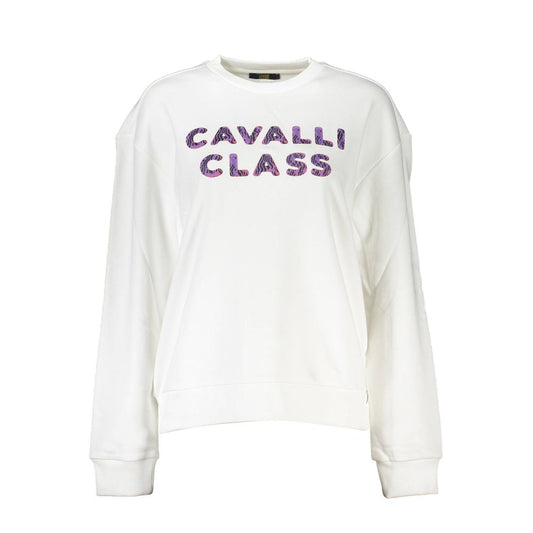 Sweatshirt by Cavalli Class for women in cotton polyester white & print features an enviable silhouette, showcasing a premium and refined round neckline for a truly enviable finish.