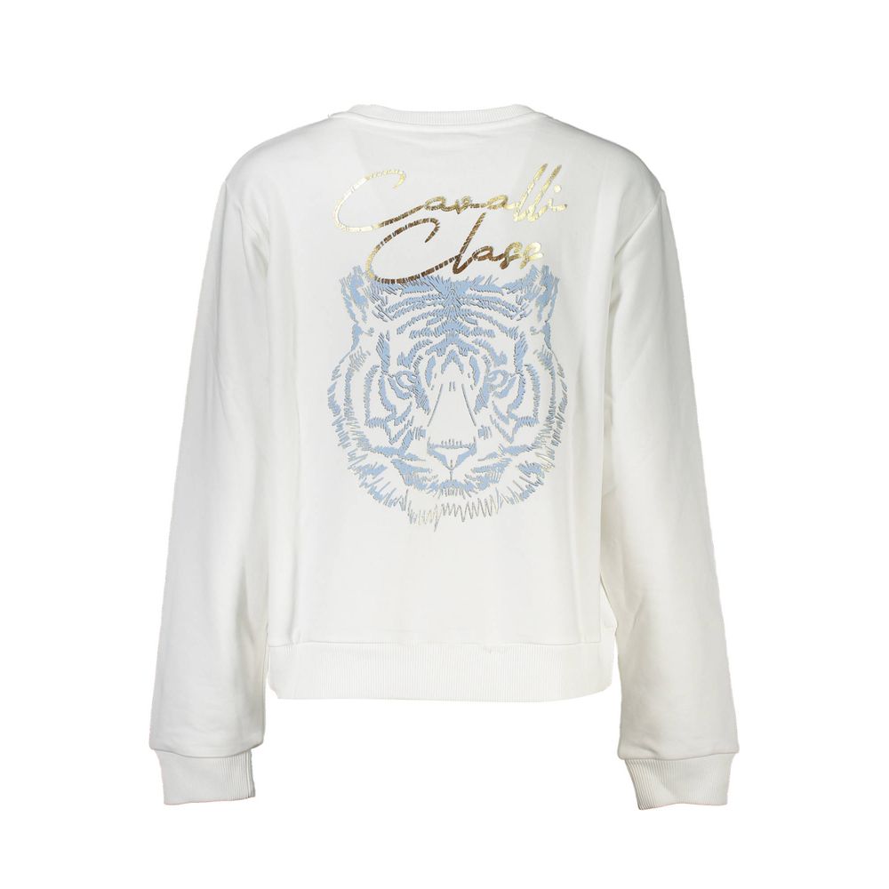 Sweatshirt Sweater by Cavalli Class for women in cotton white showcases a downtown chic silhouette, artfully finished with a downtown chic and for a sophisticated, high-end look.