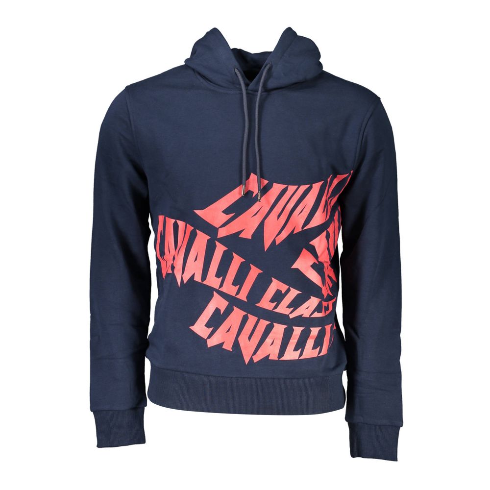 Hooded Sweatshirt Hoodie by Cavalli Class for men in cotton polyester blue & print features a edgy silhouette, detailed with a edgy hooded neckline and for a refined finish.