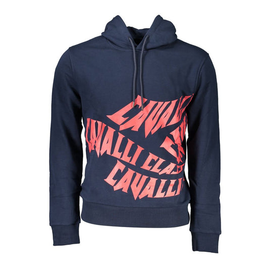 Hooded Sweatshirt Hoodie by Cavalli Class for men in cotton polyester blue & print features a edgy silhouette, detailed with a edgy hooded neckline and for a refined finish.