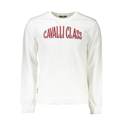 Sweatshirt Sweater by Cavalli Class for men in cotton white showcases a discreet silhouette, finished with a discreet round neckline and for a discreet look.